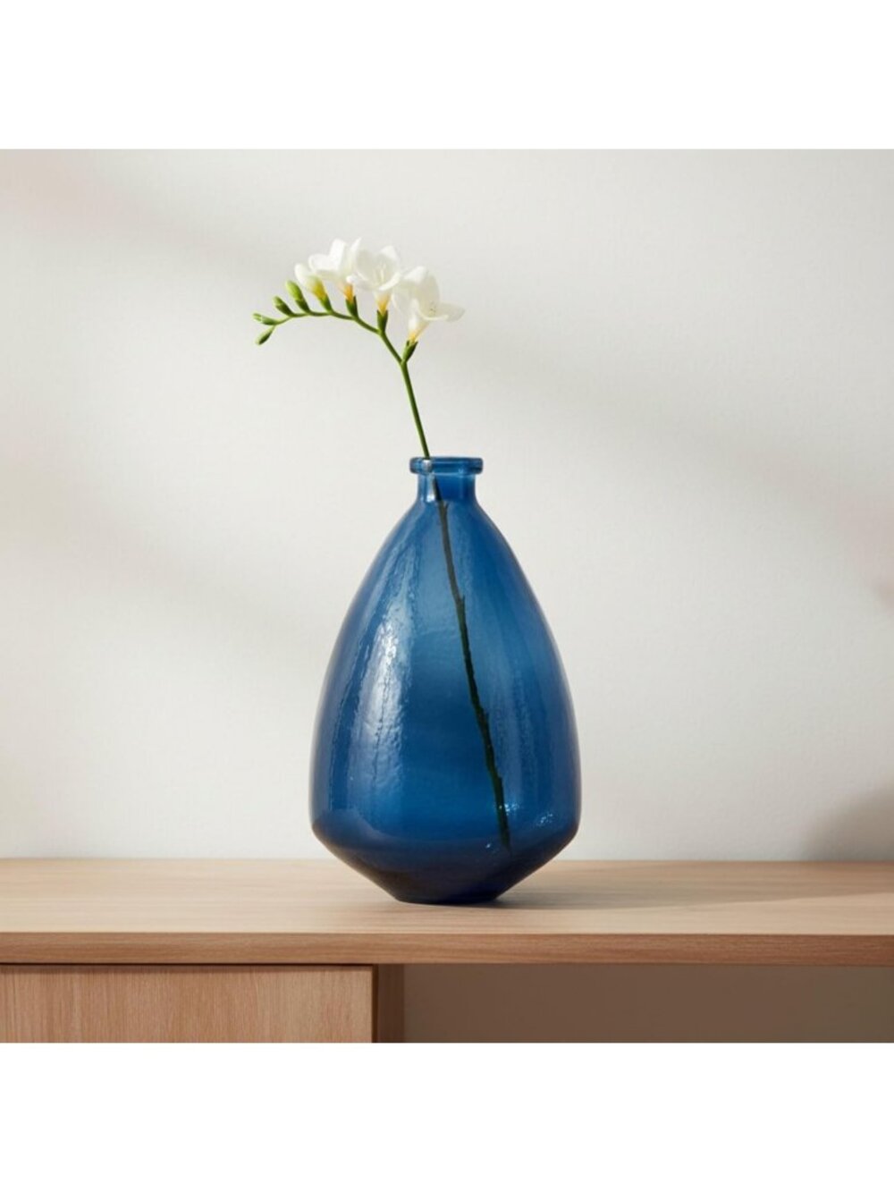 19” Round Blue Glass Vase - Decorative Flower Holder for Living Room, Office
